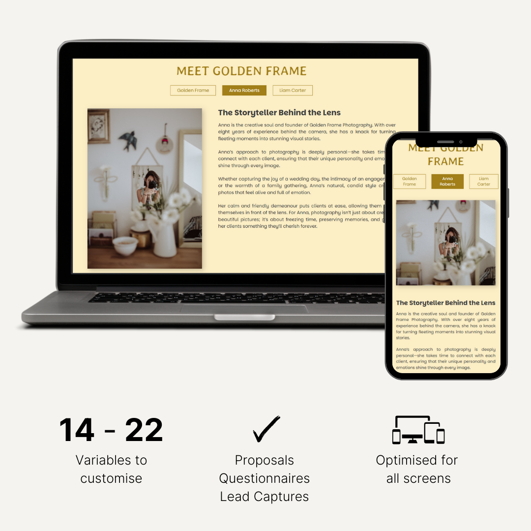 Interactive buttons, photo and text