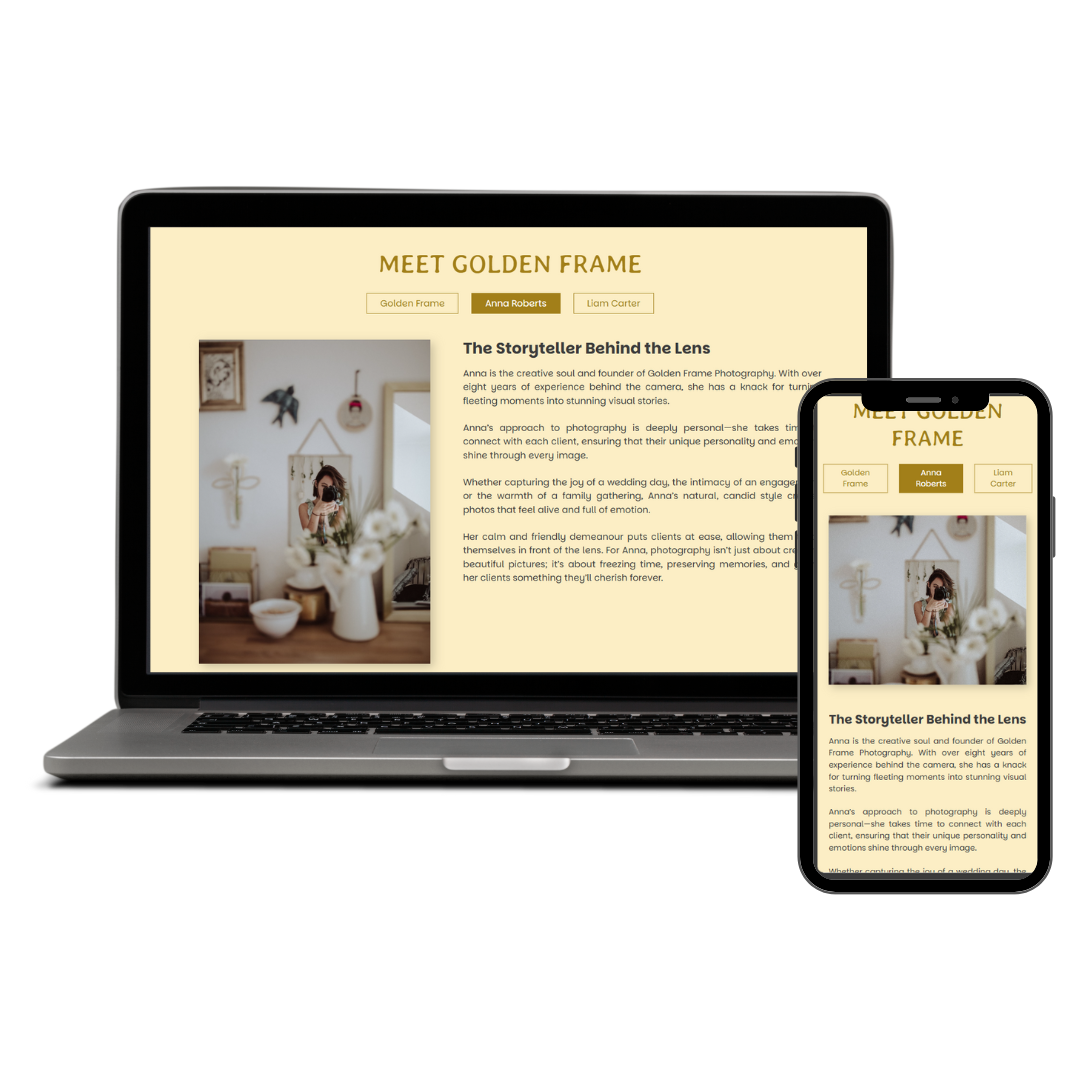 Interactive buttons, photo and text