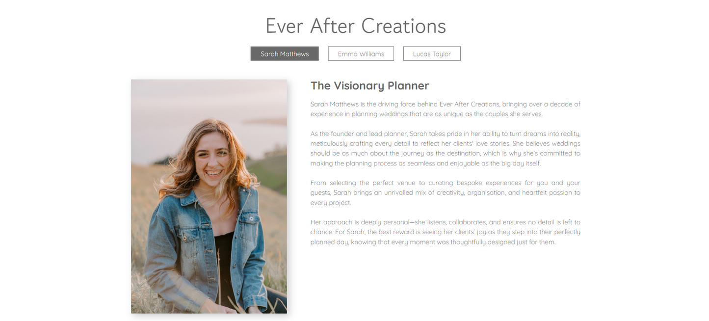 Interactive buttons, photo and text